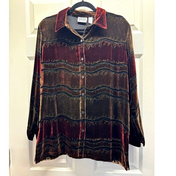 Chico's Tops - Vintage Chico's Design Size Medium (1) Silk Rayon Blend Velvet Button Up Shirt